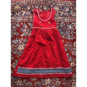 Sears Girls Jumper Dress Corduroy Red Size 3T Vtg with Tie and Buttons